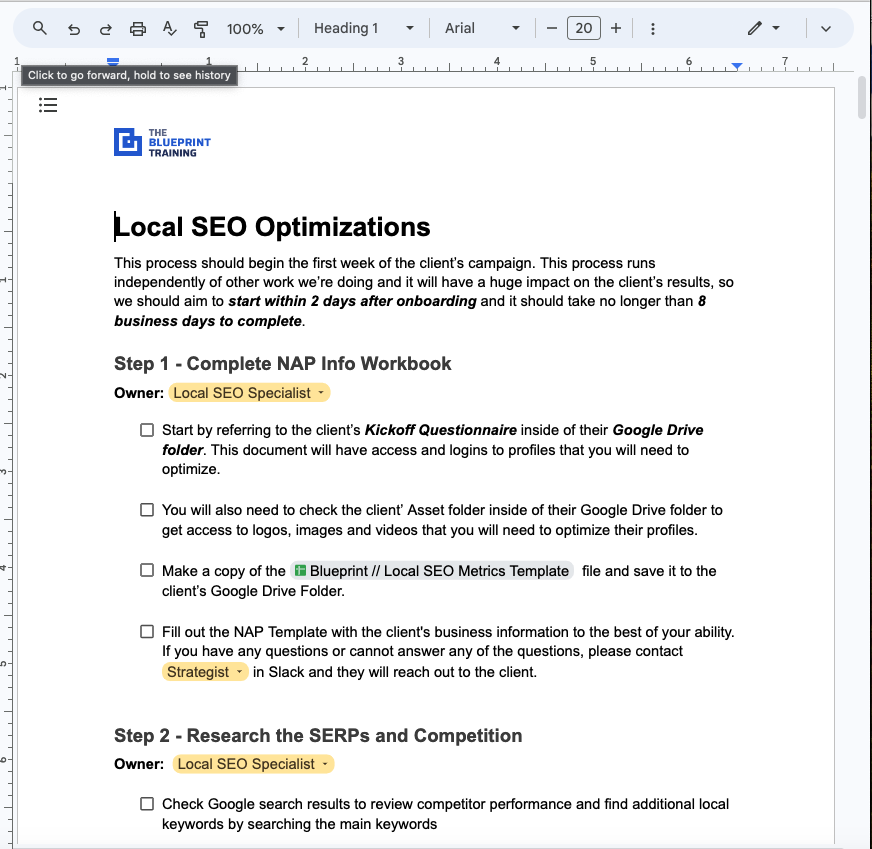 local SEO sop template